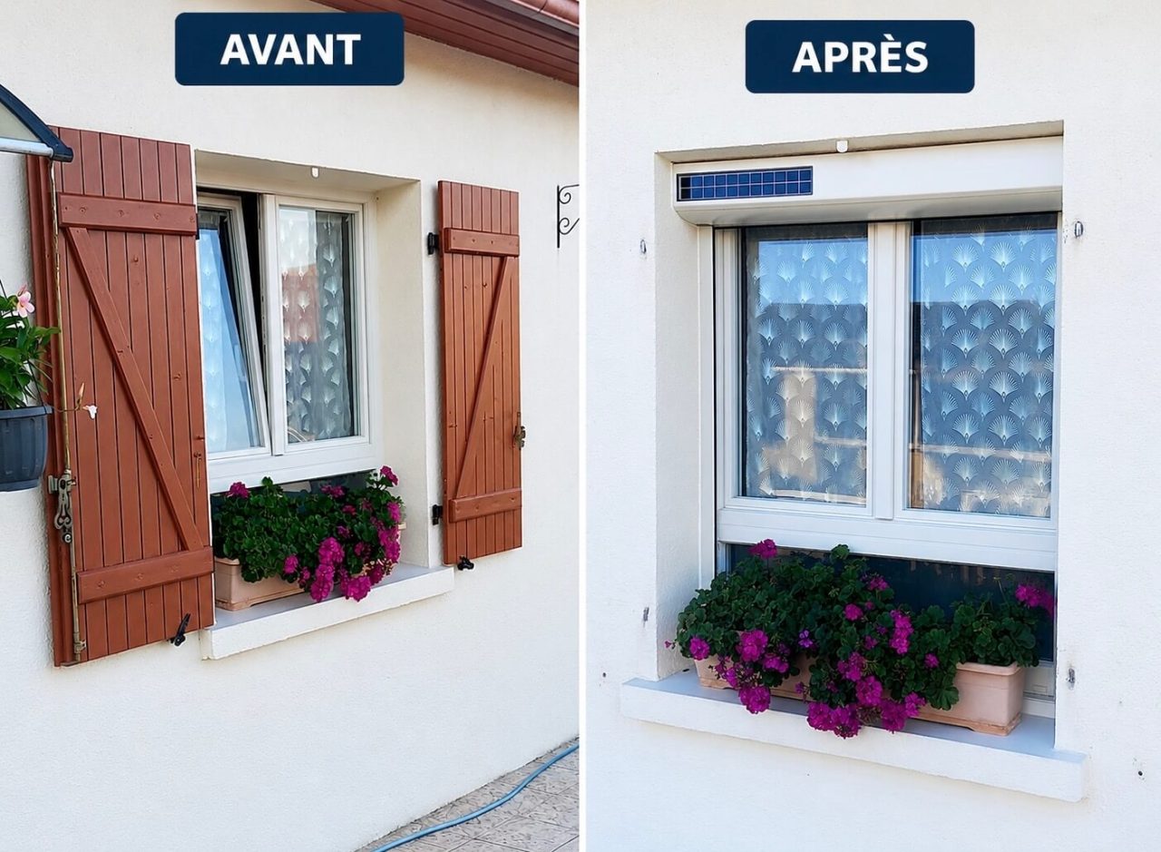 Avant/Après remplacement de volets battants par des volets roulants solaires Bubendorff à Saulxures-lès-Nancy